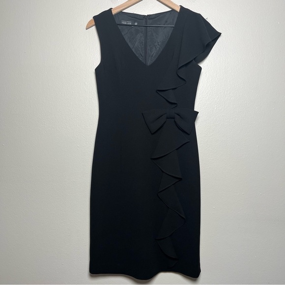 Rickie Freeman Teri Jon Women Dress 2 Black Sheath Ruffle Bow Date‎ Evening - Picture 1 of 8